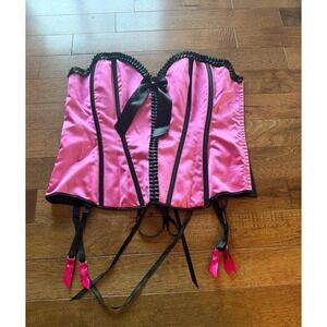 Intimate Attitudes Pleated Ribbon Corset Pink Black plus size 42